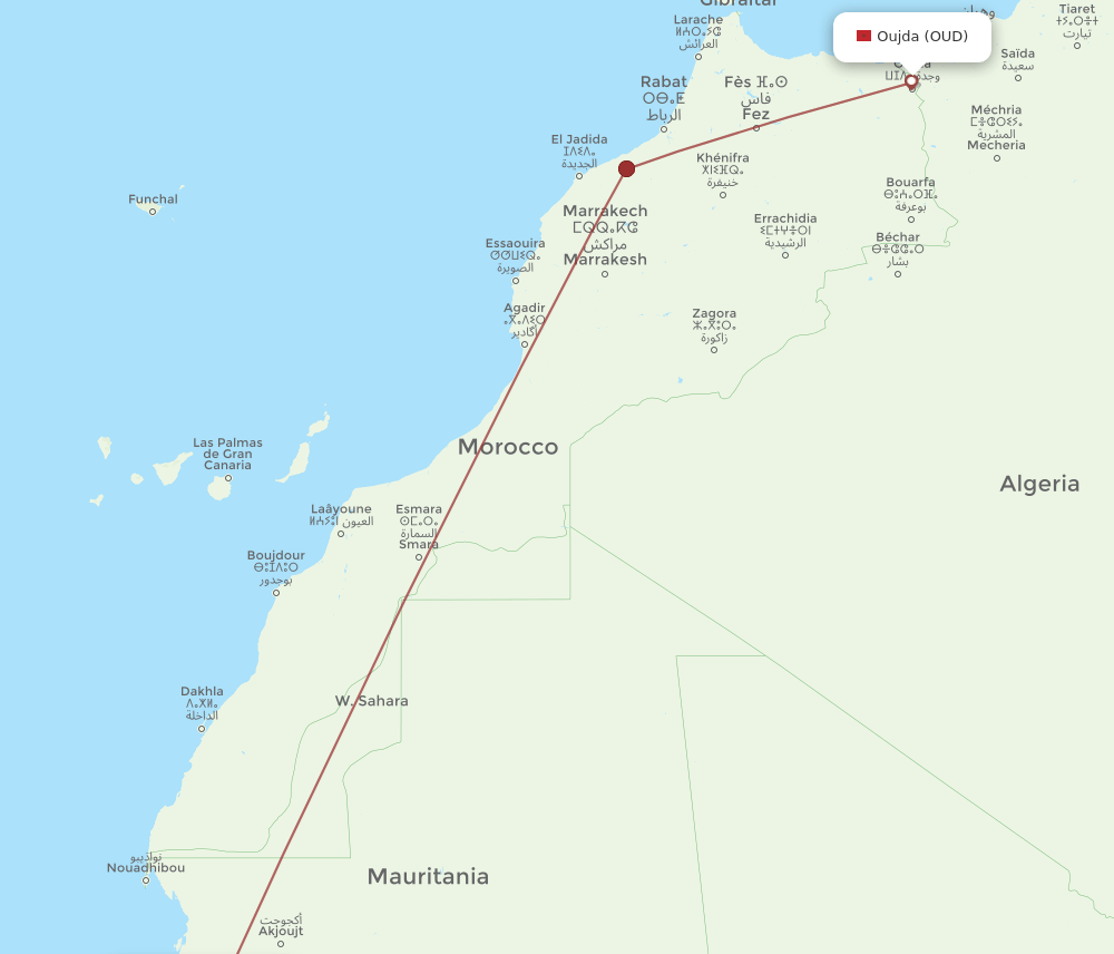 OUD to NKC flights and routes map