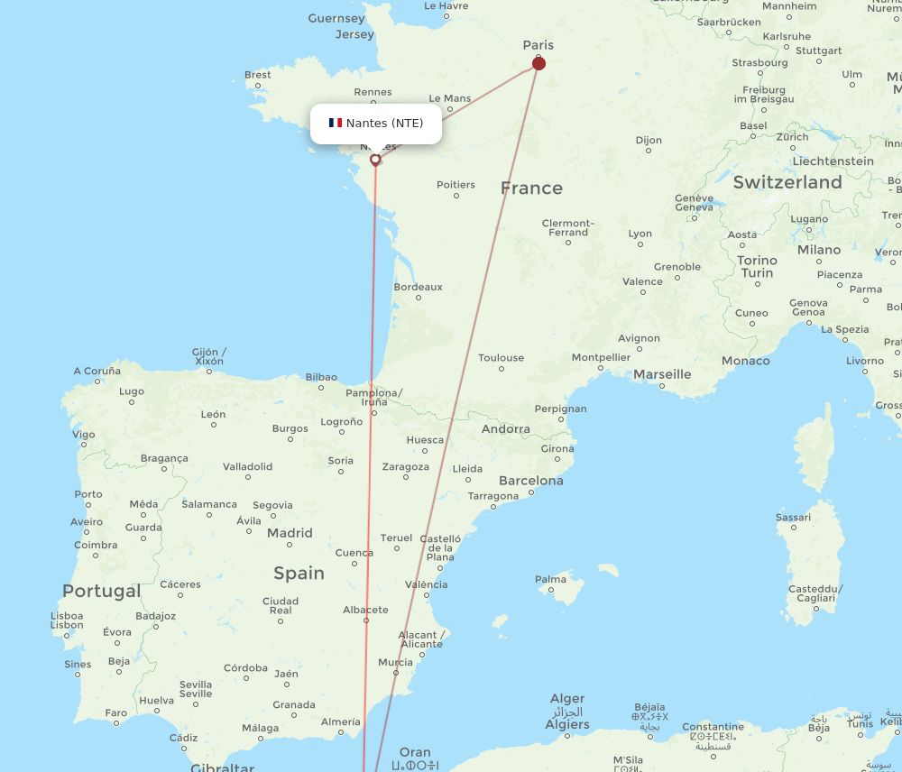OUD-NTE flight routes