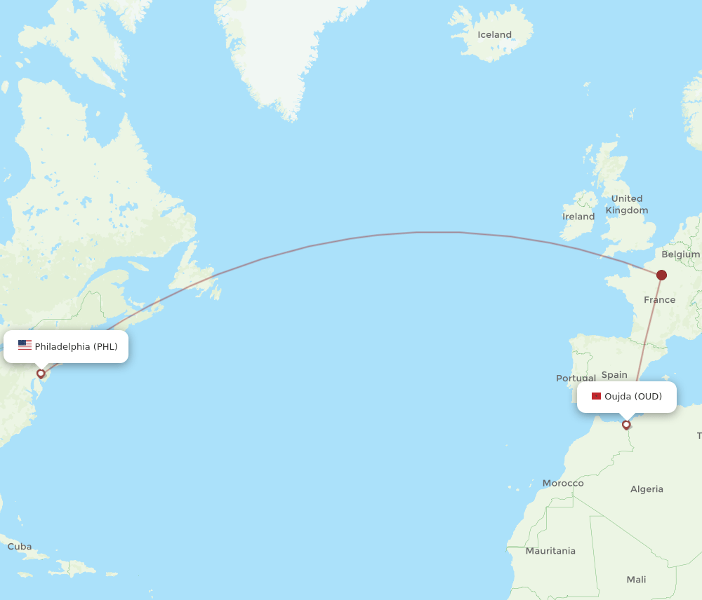 OUD-PHL flight routes