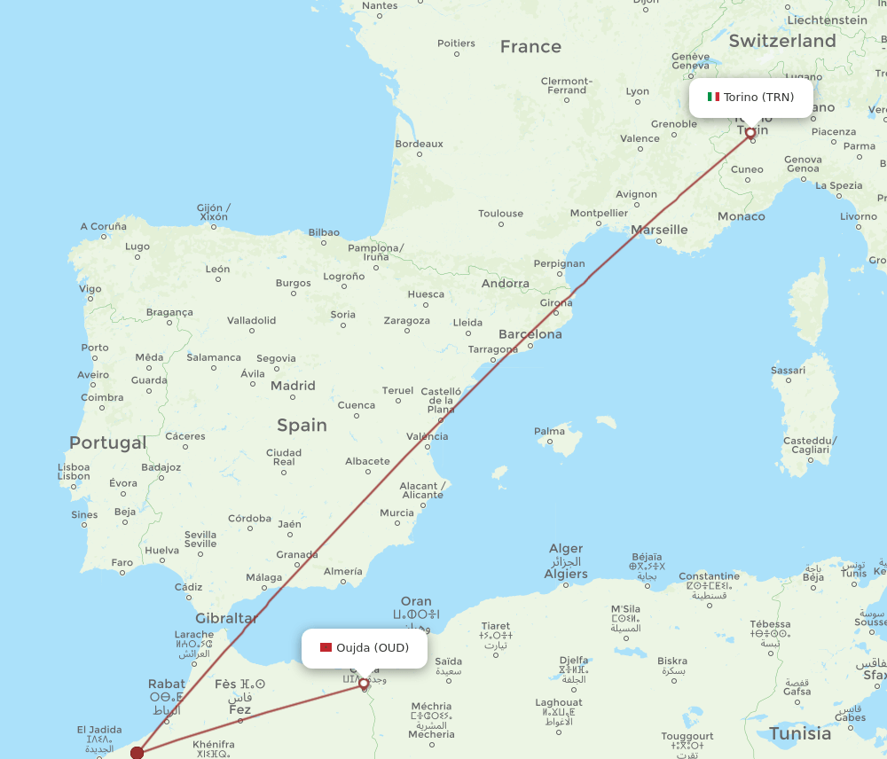 OUD-TRN flight routes