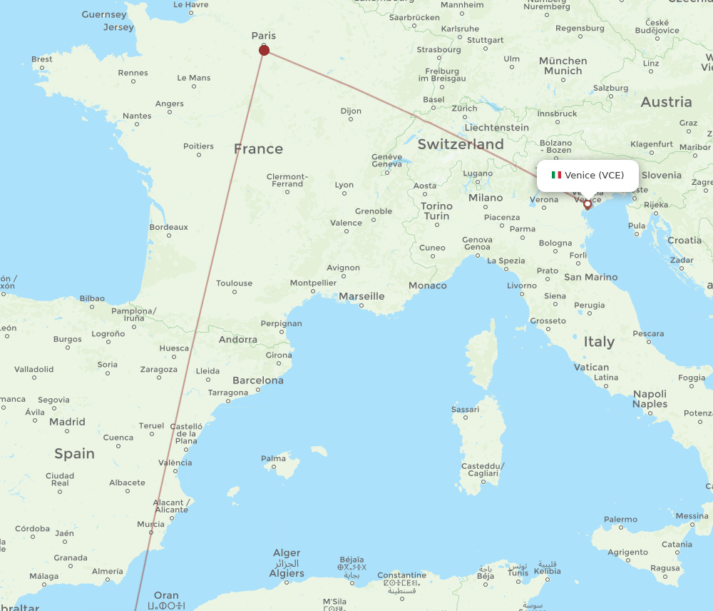OUD-VCE flight routes