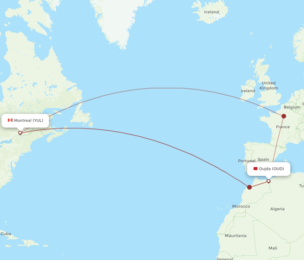 OUD-YUL flight routes