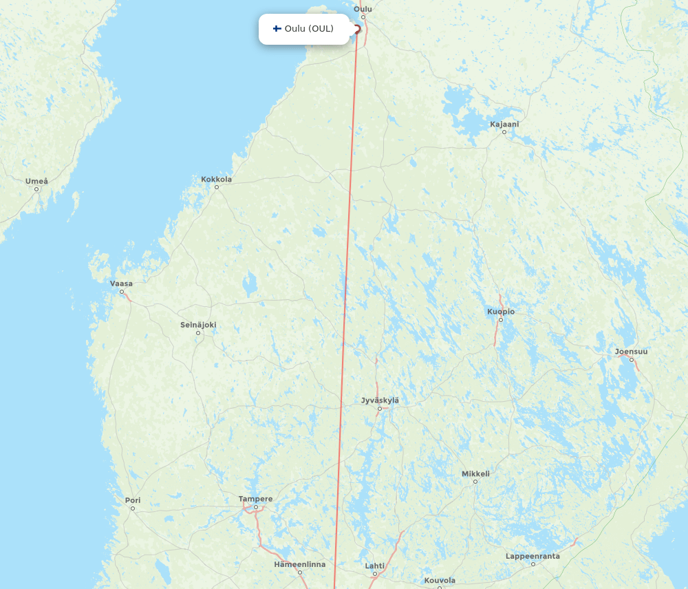 Oulu - Helsinki route map and flight paths