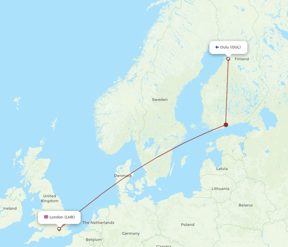 OUL to LHR flights and routes map