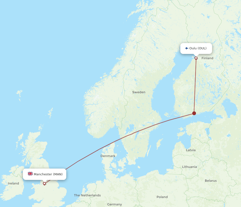 OUL to MAN flights and routes map
