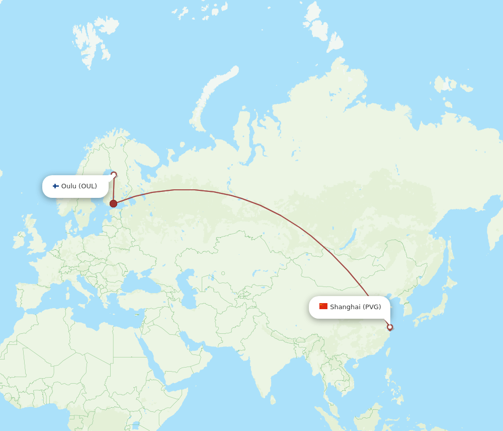 OUL-PVG flight routes