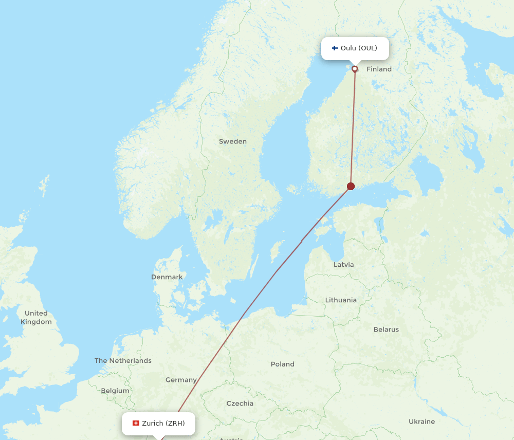 Zurich - Oulu route map and flight paths
