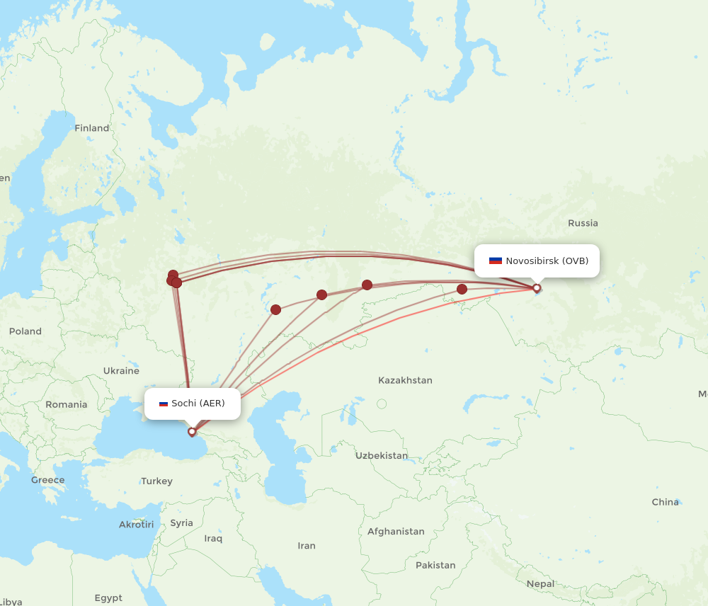 OVB to AER flights and routes map