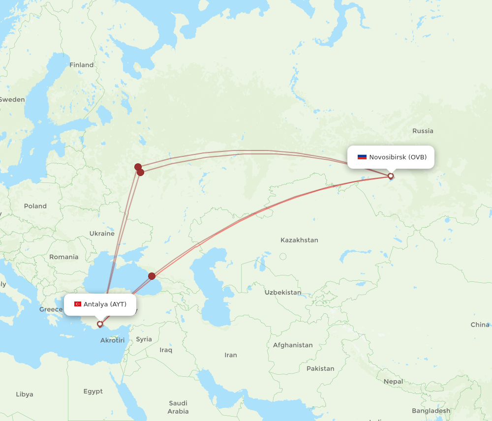 OVB to AYT flights and routes map