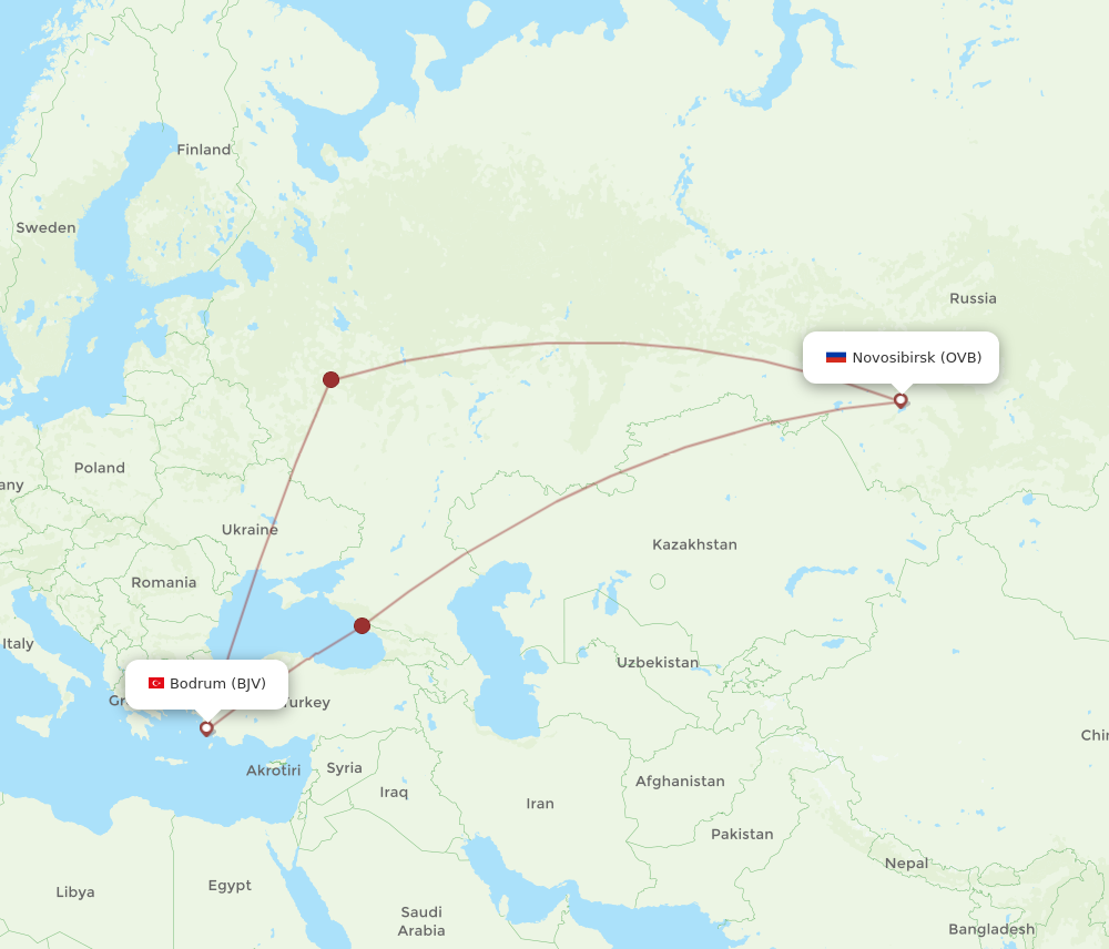 OVB to BJV flights and routes map