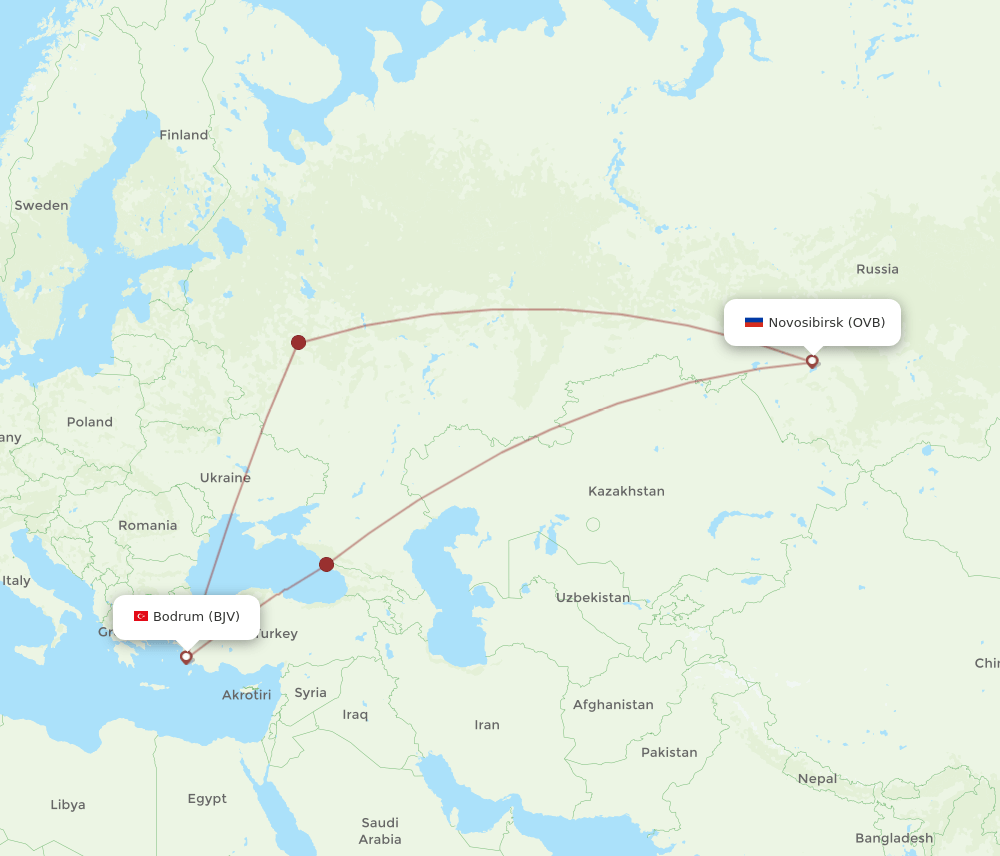 OVB to BJV flights and routes map