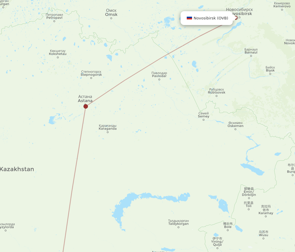 Shymkent - Novosibirsk route map and flight paths