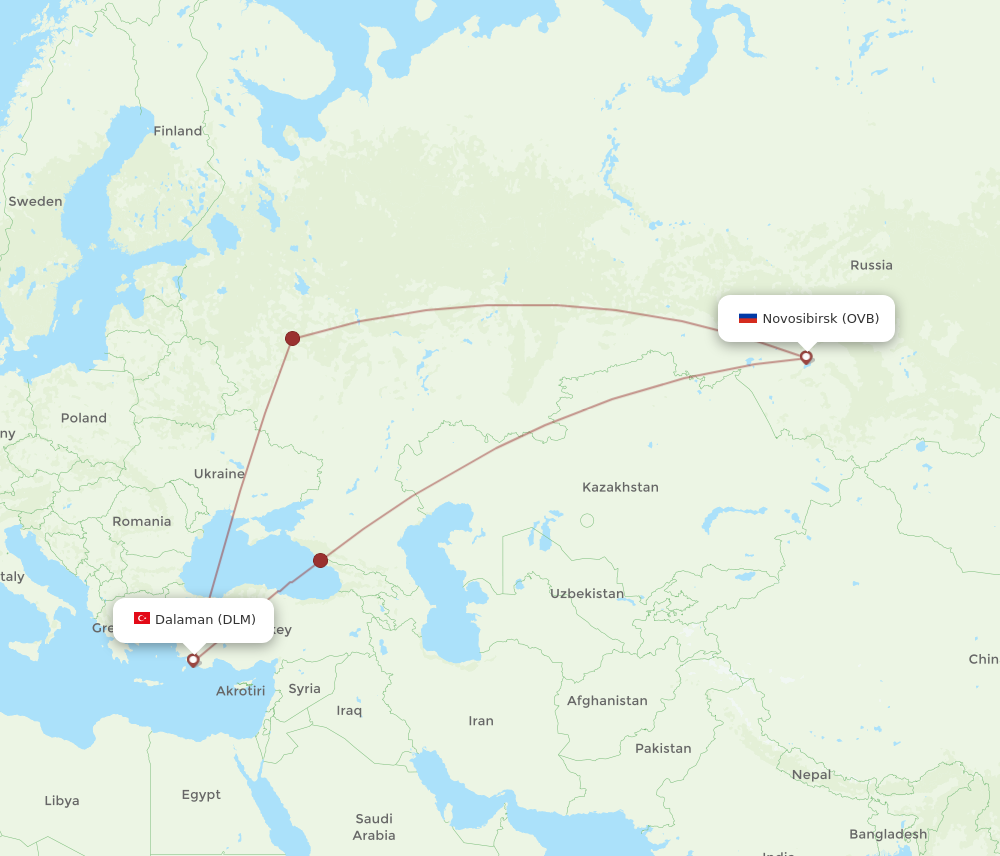 OVB to DLM flights and routes map