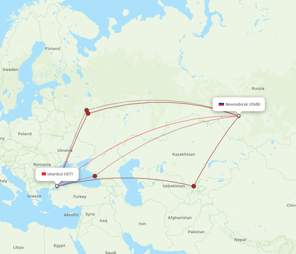 OVB to IST flights and routes map