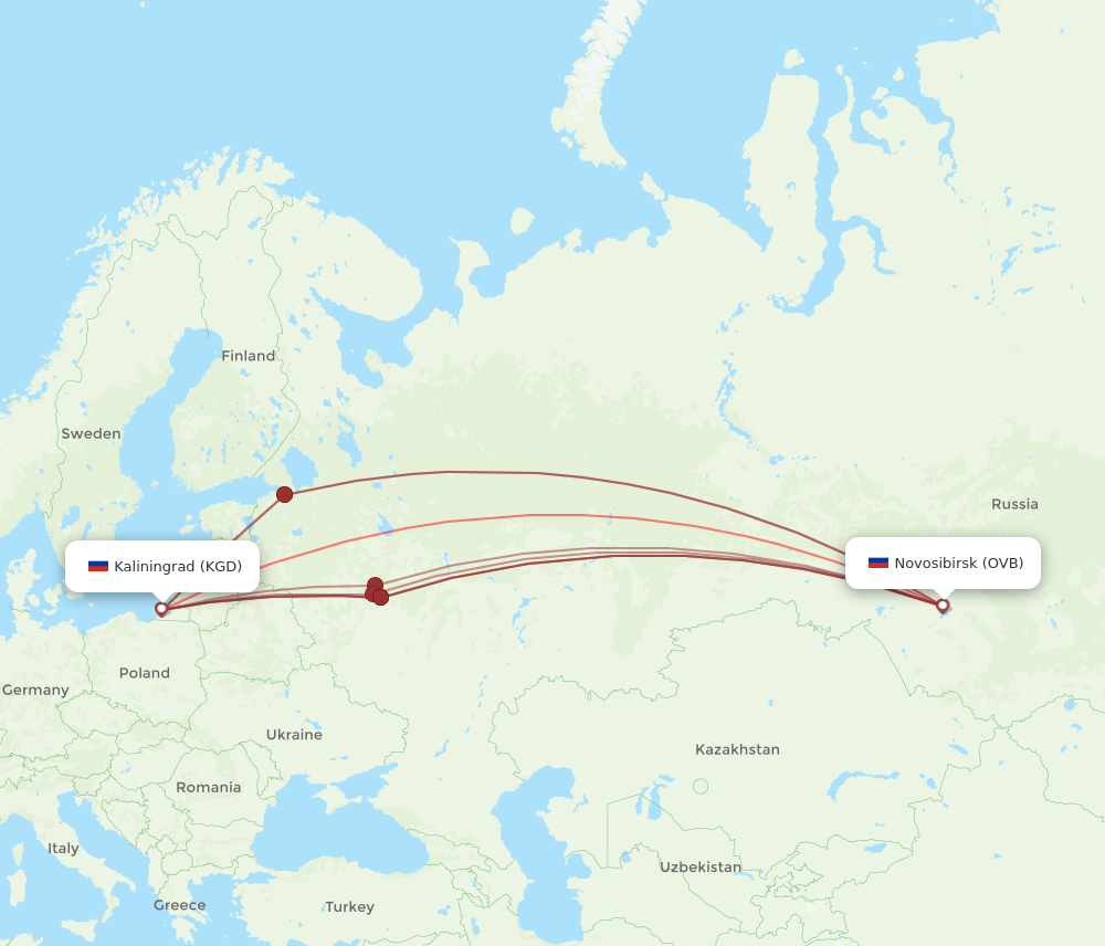OVB to KGD flights and routes map