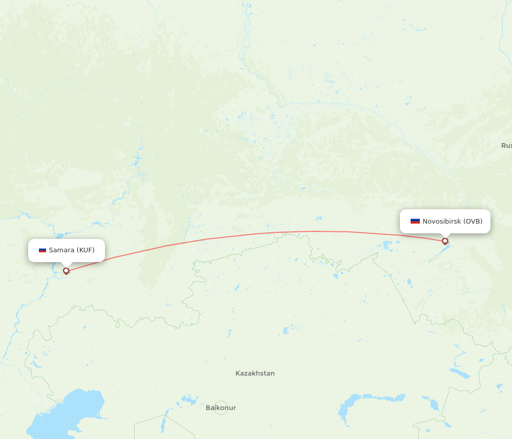 OVB to KUF flights and routes map