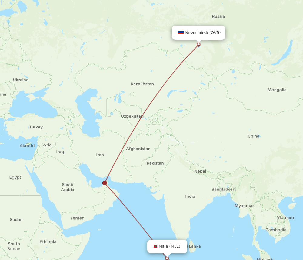 Novosibirsk - Male route map and flight paths