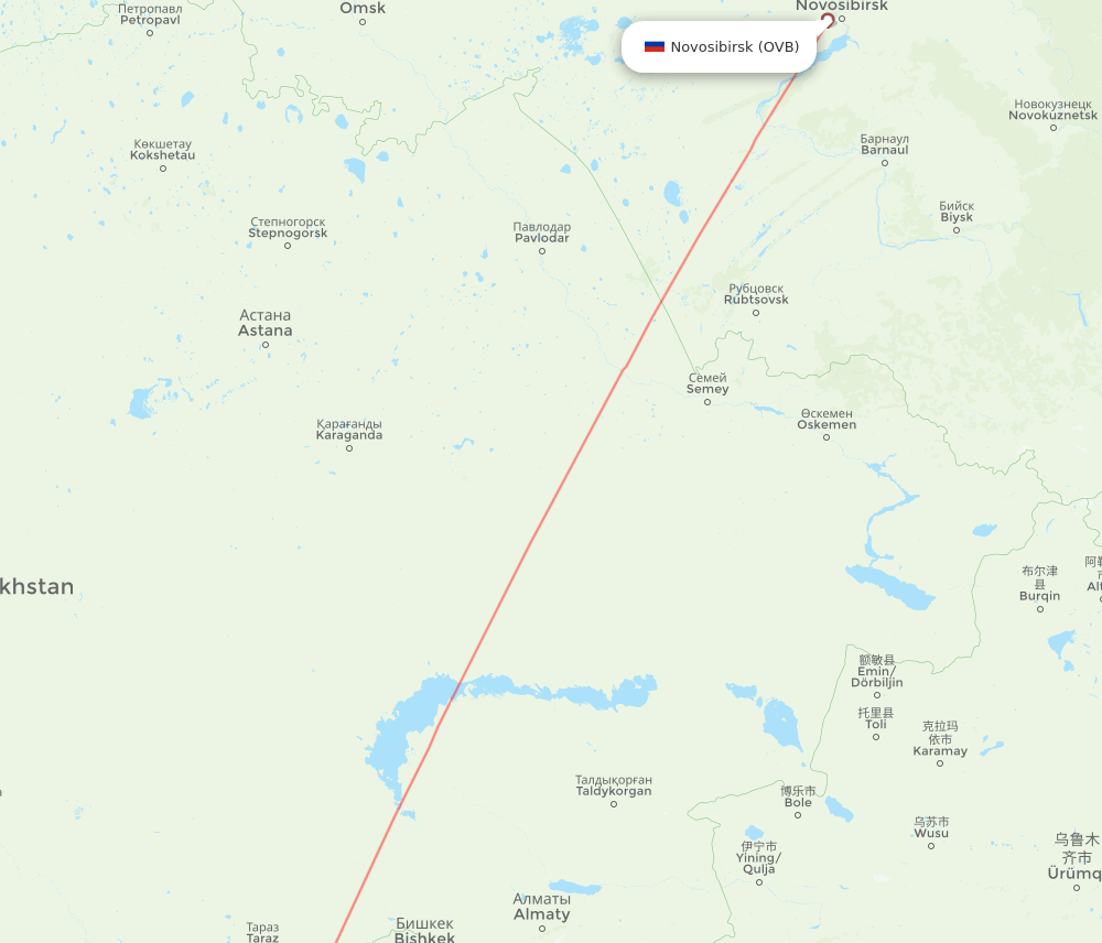 Novosibirsk - Namangan route map and flight paths