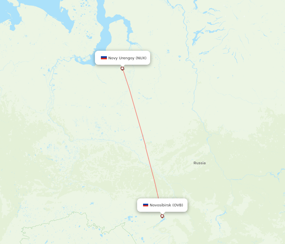 Novosibirsk - Novyj Urengoj route map and flight paths