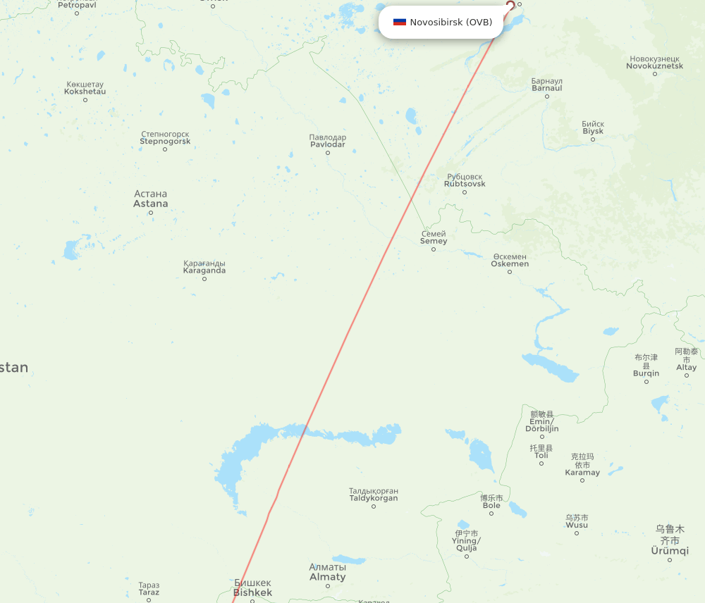 Novosibirsk - Osh route map and flight paths