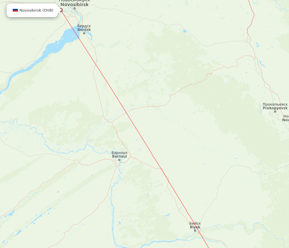 Novosibirsk - Gorno-Altaysk route map and flight paths