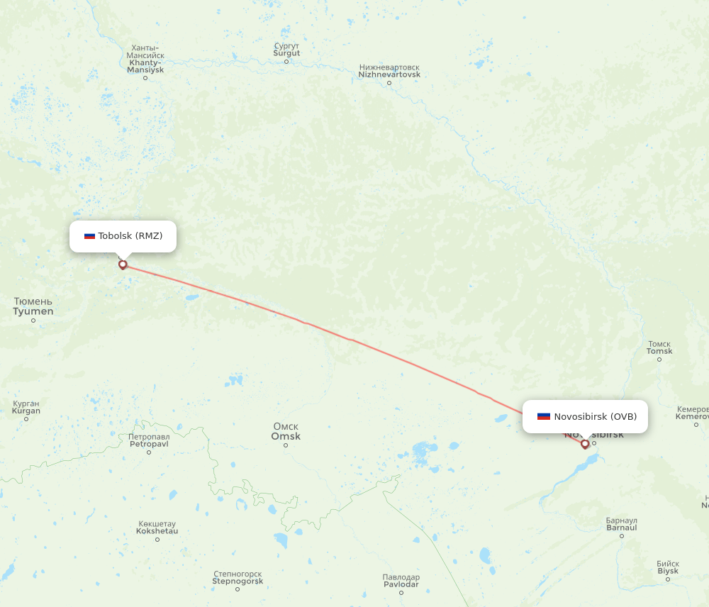 Novosibirsk - Tobolsk route map and flight paths