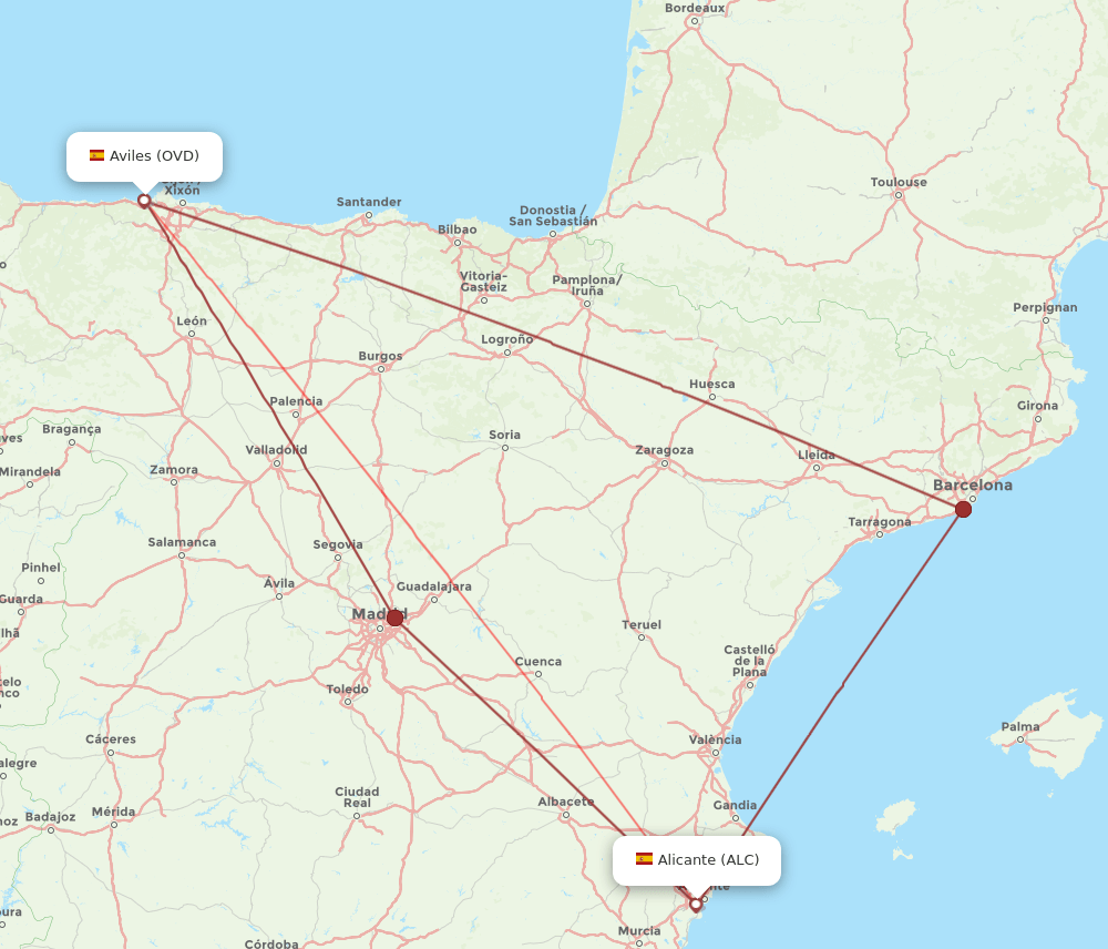OVD to ALC flights and routes map