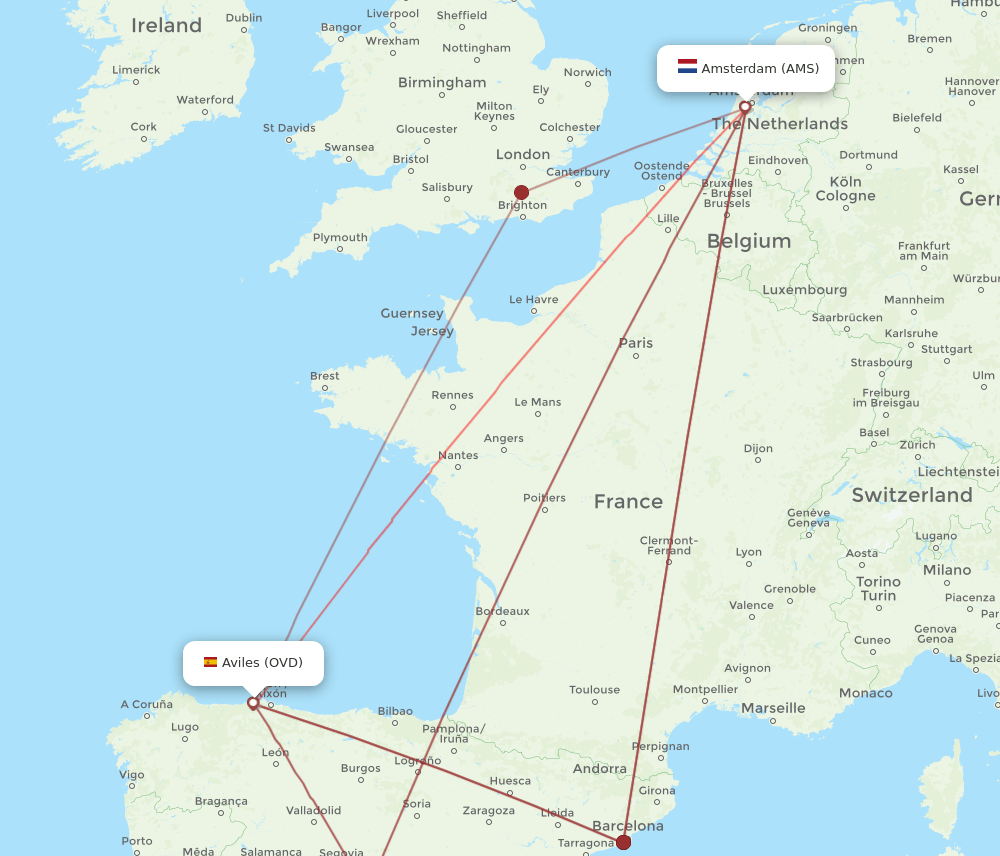 OVD to AMS flights and routes map