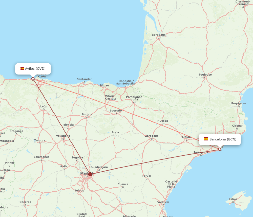 OVD to BCN flights and routes map
