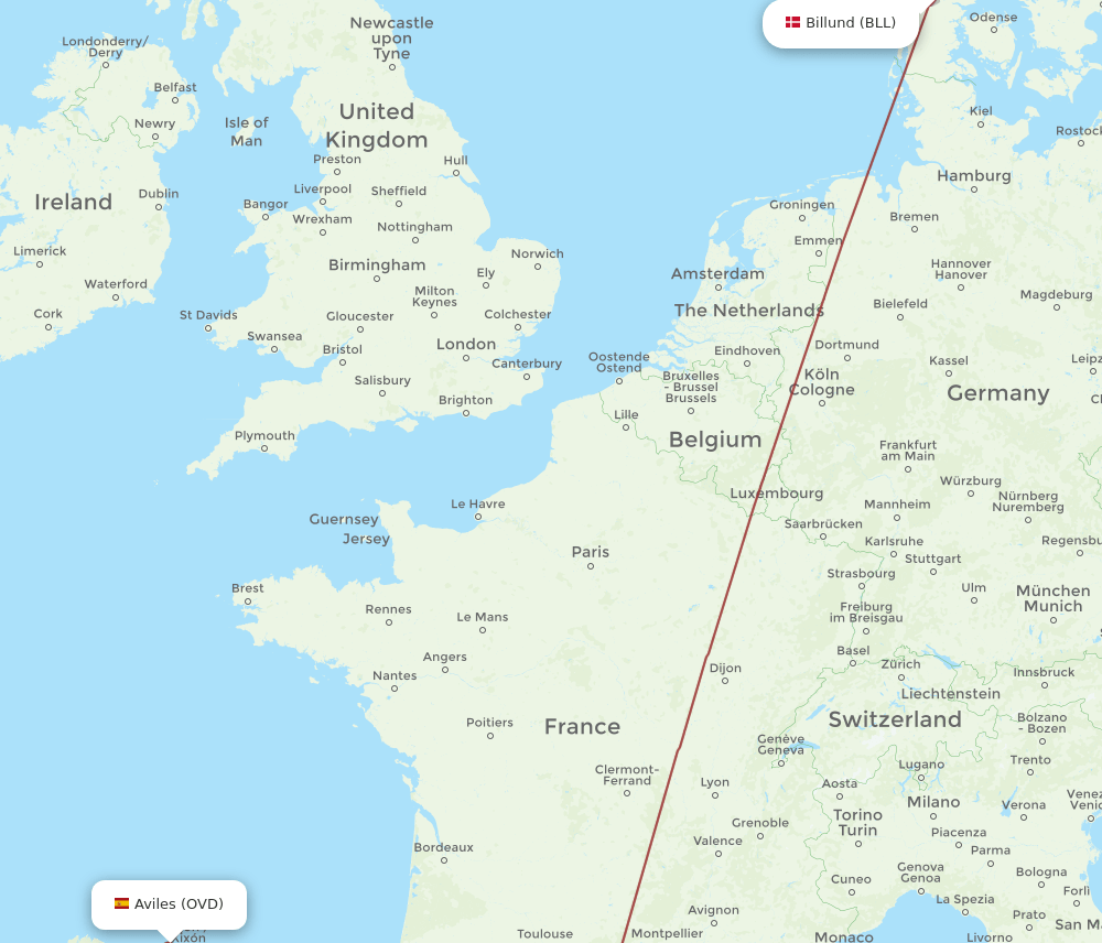 OVD-BLL flight routes