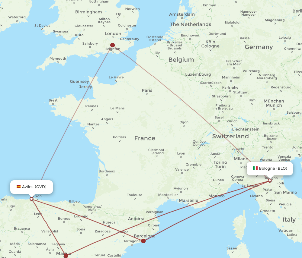 OVD to BLQ flights and routes map