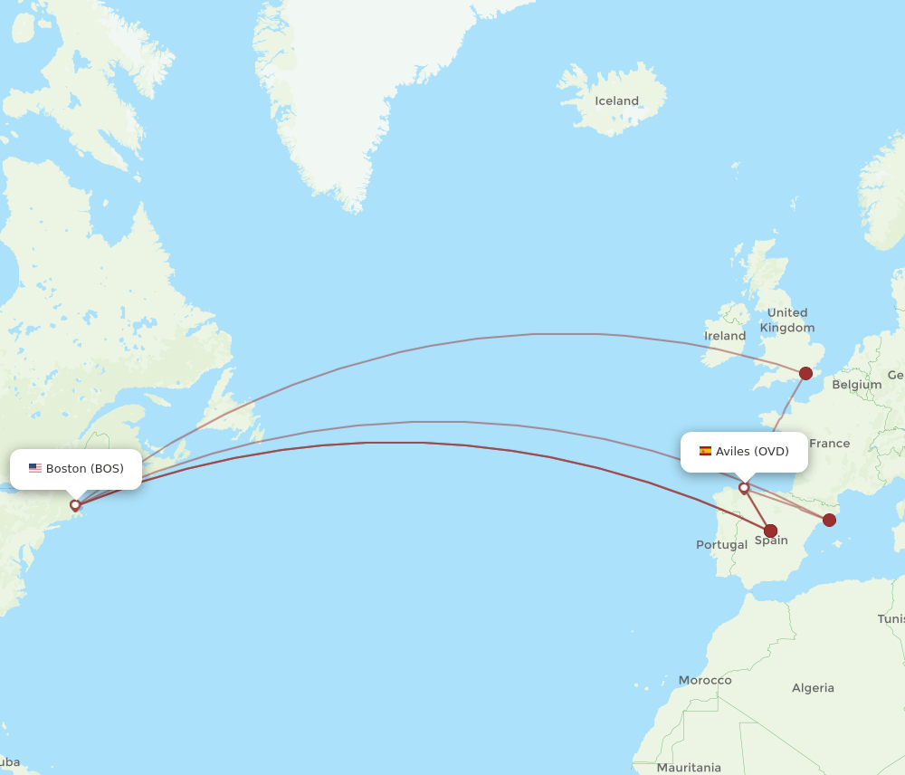 OVD-BOS flight routes