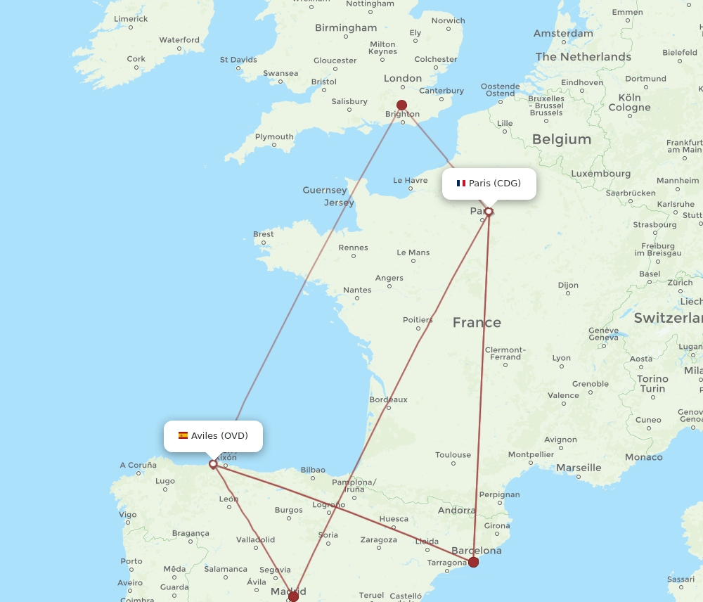 OVD-CDG flight routes