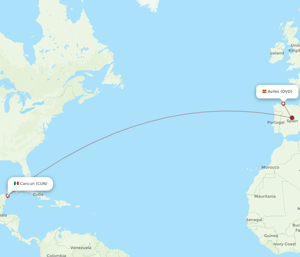 OVD-CUN flight routes