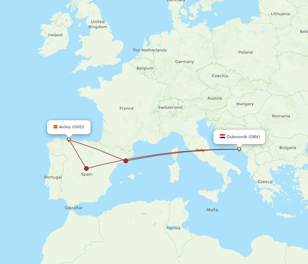 OVD-DBV flight routes