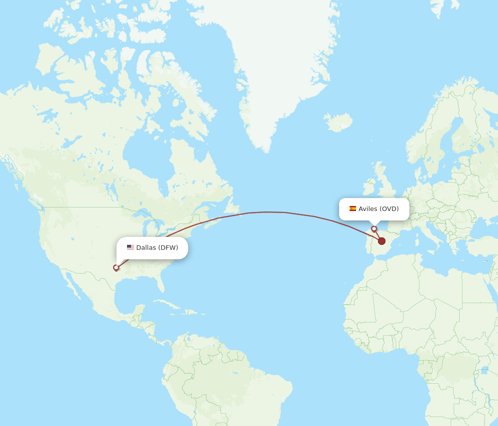 OVD-DFW flight routes