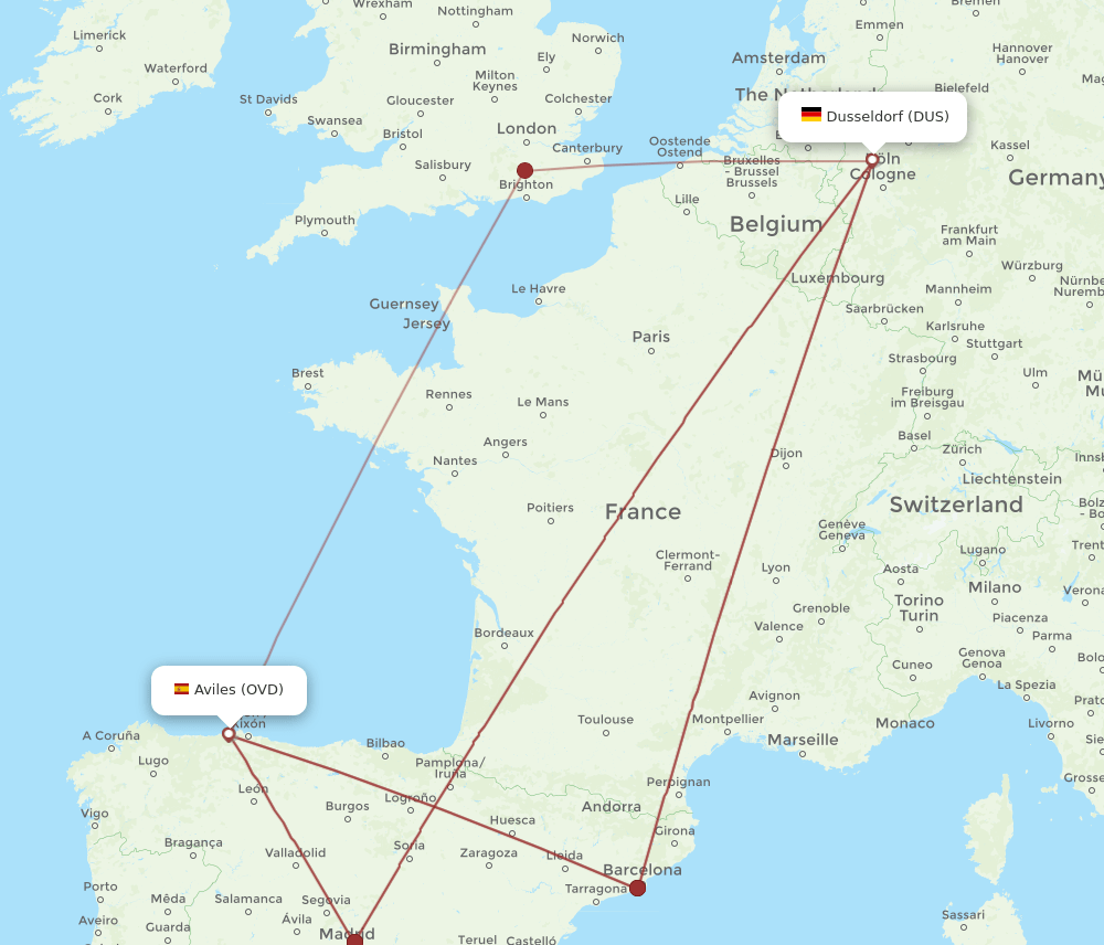 OVD-DUS flight routes