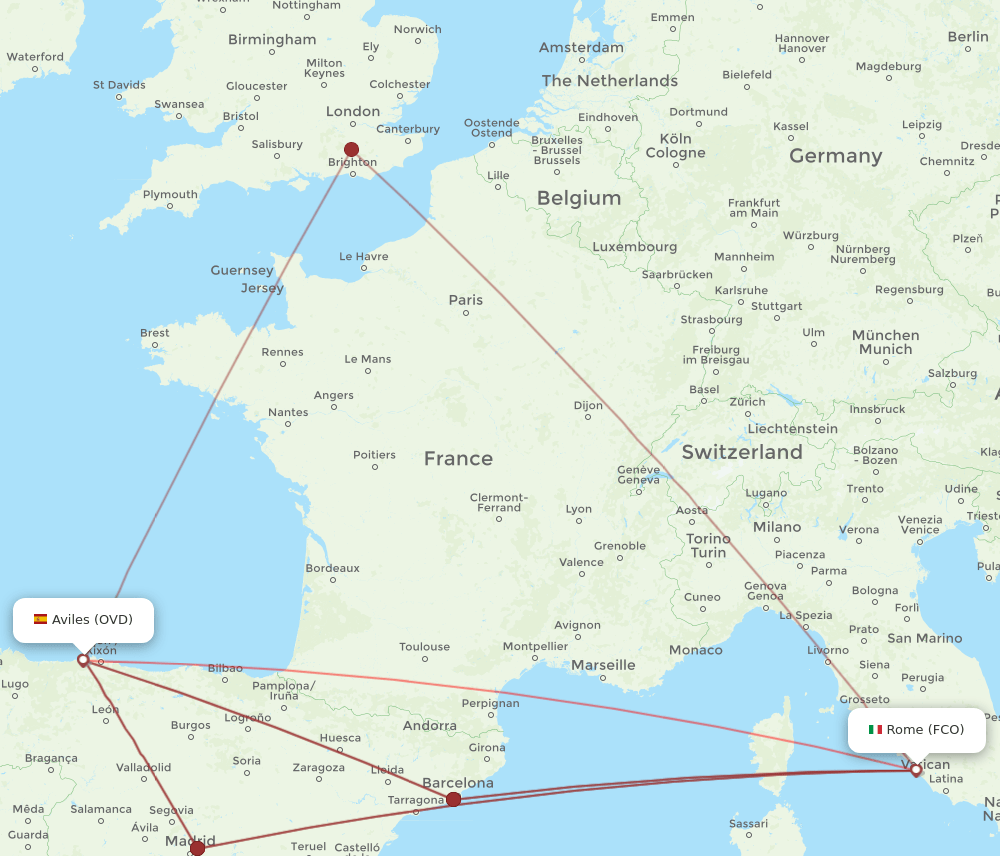 OVD to FCO flights and routes map