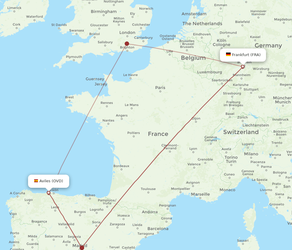 OVD-FRA flight routes