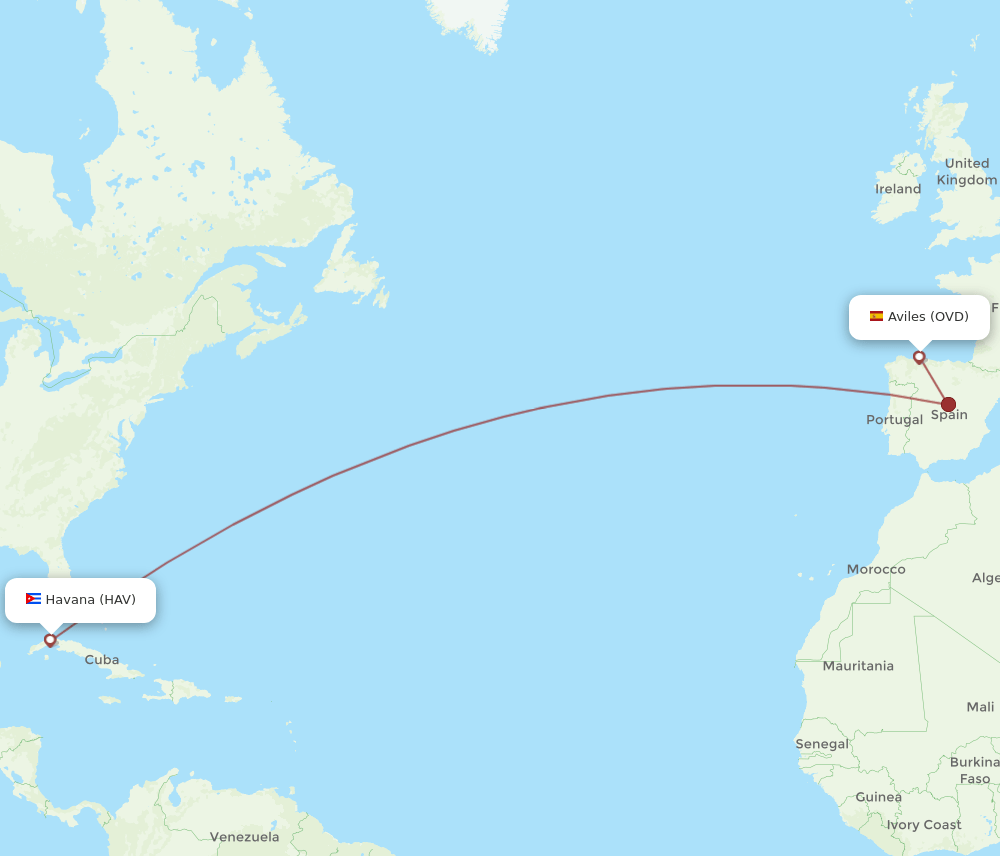 OVD to HAV flights and routes map