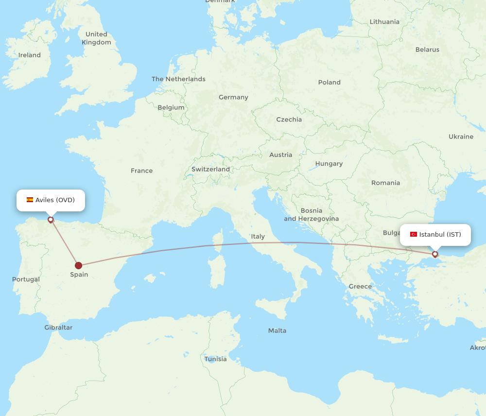 OVD to IST flights and routes map
