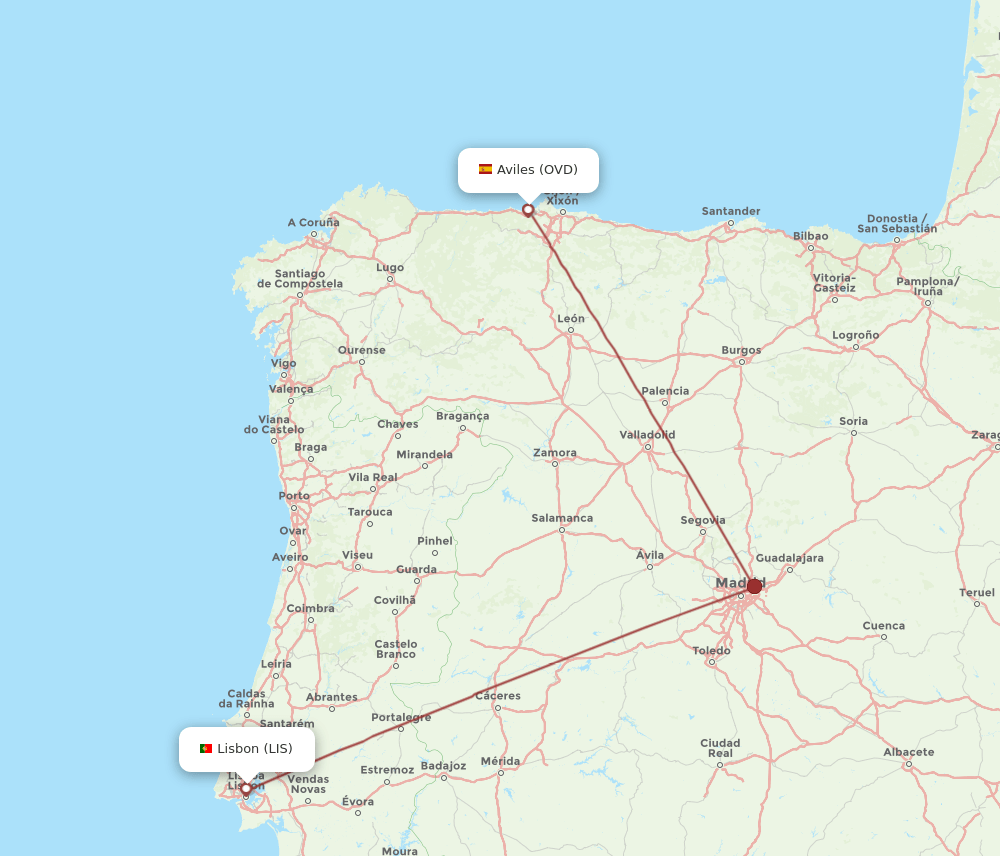 OVD-LIS flight routes