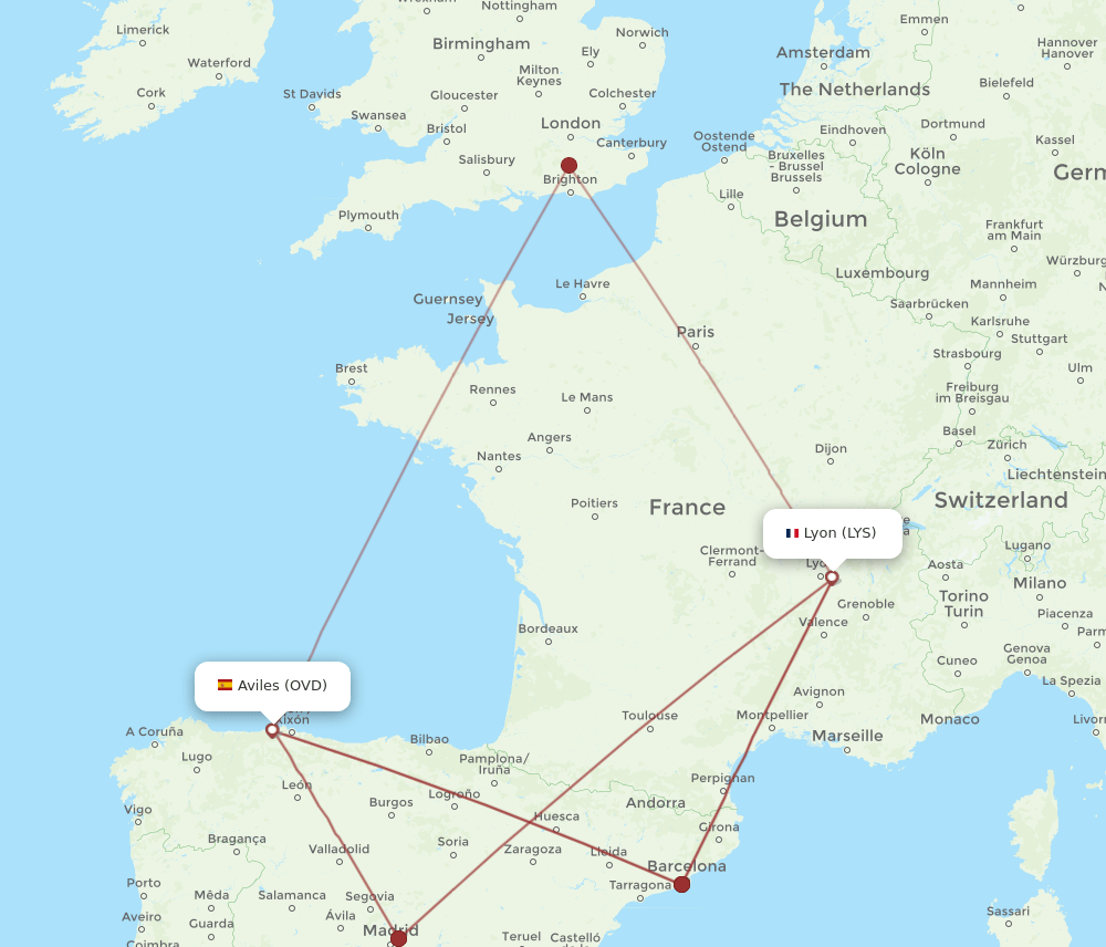 OVD-LYS flight routes