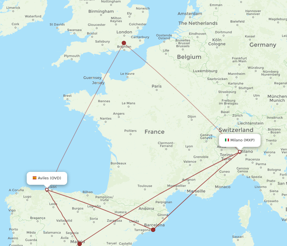 OVD-MXP flight routes
