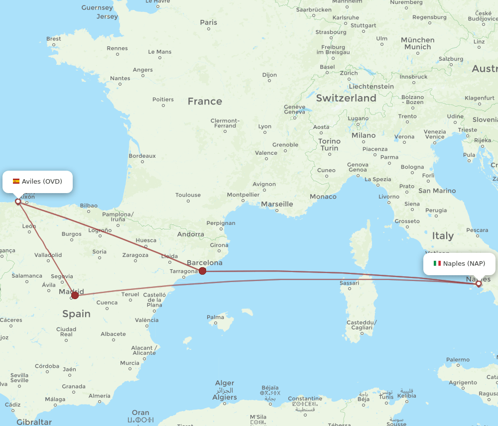 OVD-NAP flight routes