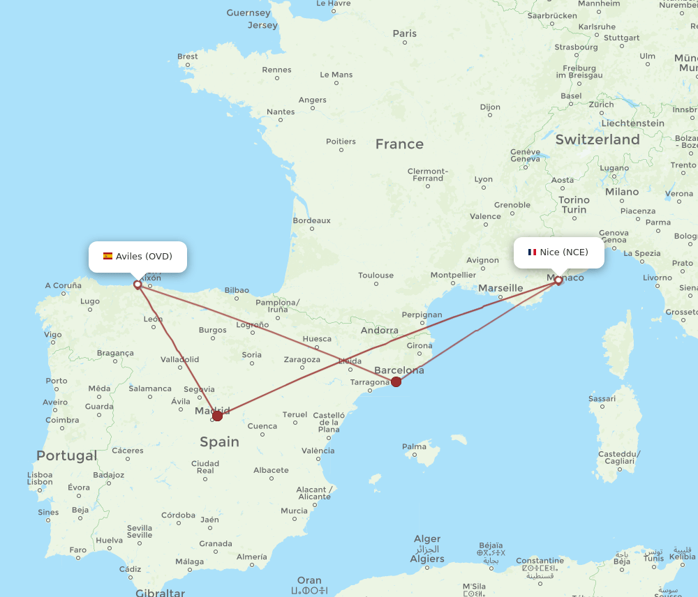 OVD-NCE flight routes