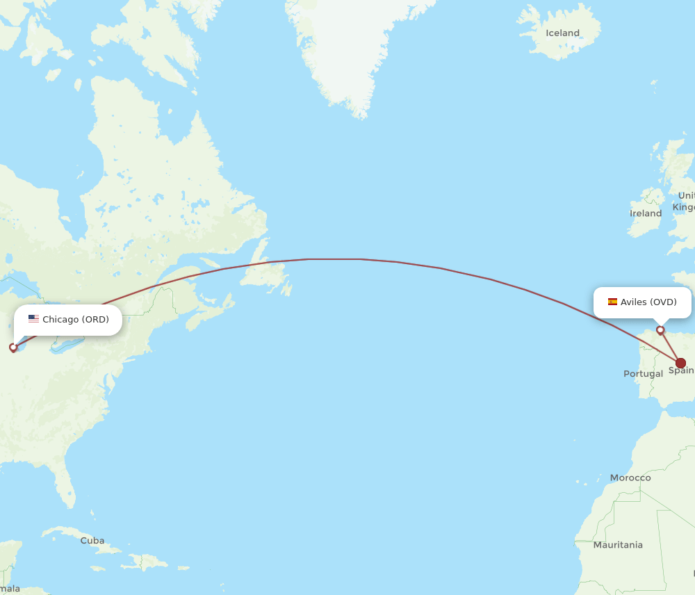 OVD-ORD flight routes