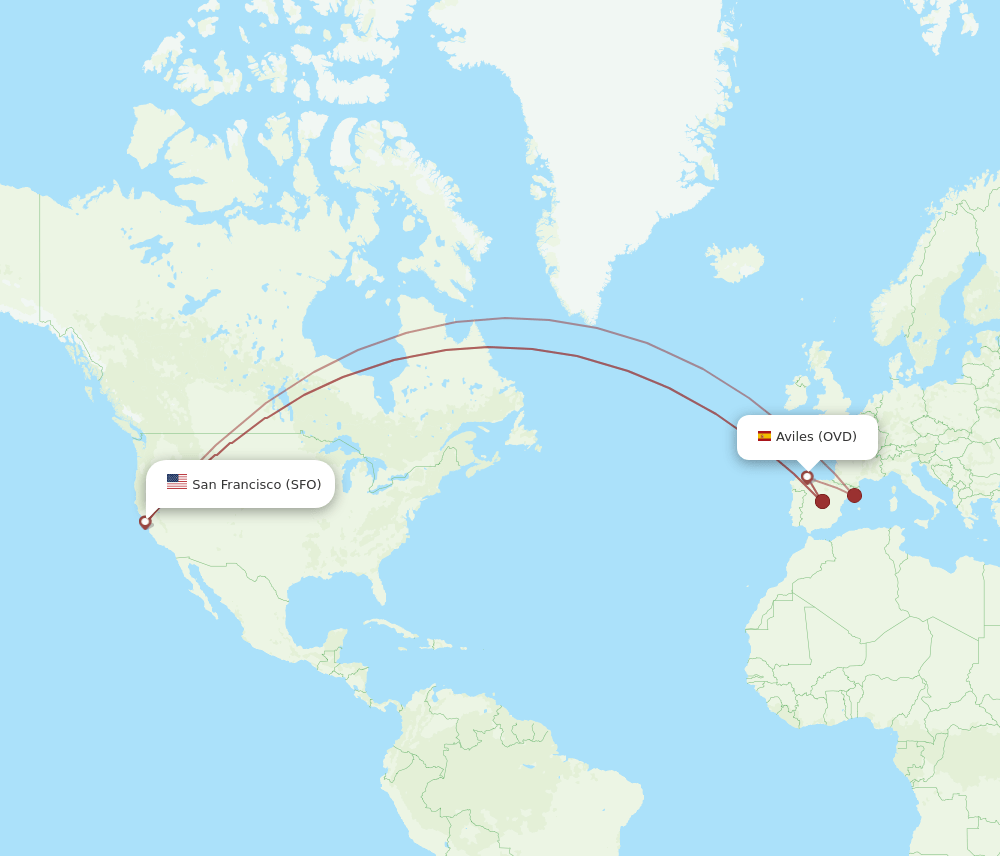 OVD-SFO flight routes