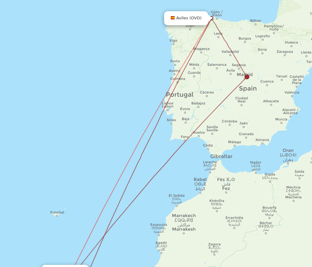 OVD to TFN flights and routes map