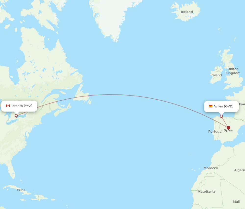 Toronto - Asturias route map and flight paths